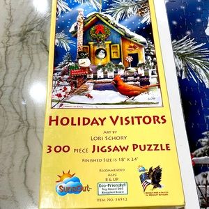 300 Piece Puzzle - Holiday Visitors. Birds and Snowman. LARGE PUZZLE PIECES.